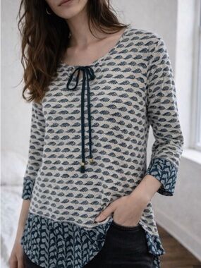 Bob Timberlake Coastal Print Tunic Top Medium NWT Casual Ivory Green‎